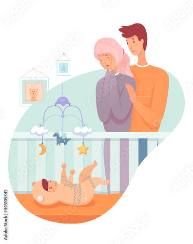 Vector character illustration parents with baby