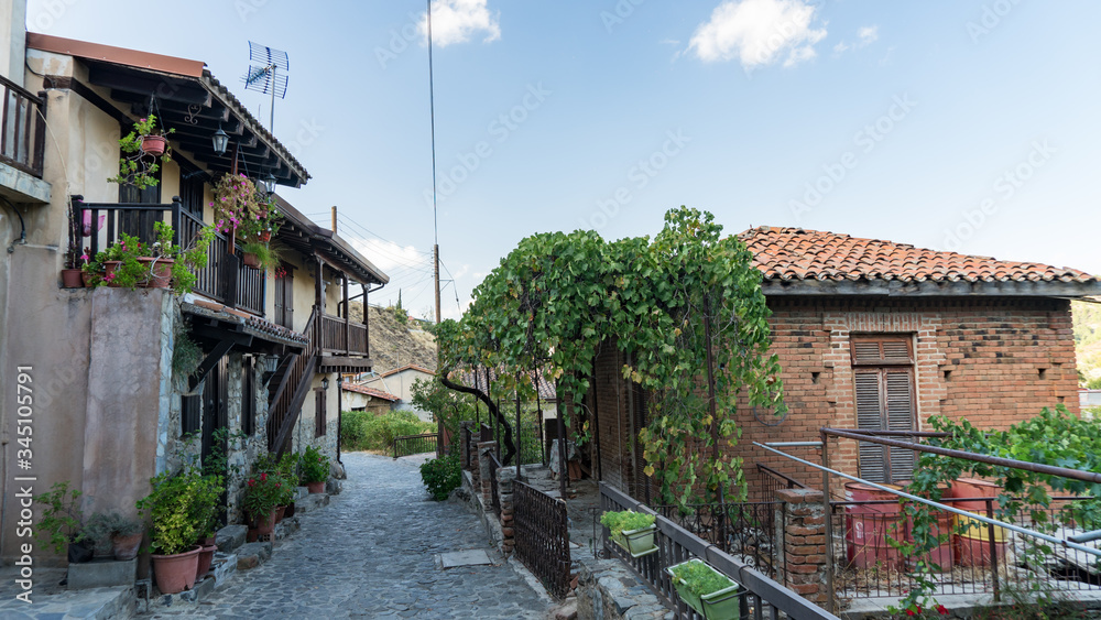 Fototapeta premium Old hauses and narrow streets of Kakopetria village in Cyprus.