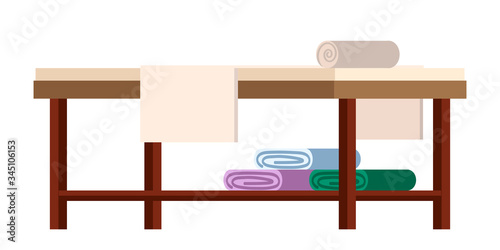 Vector flat illustration of spa table with towels isolated objects