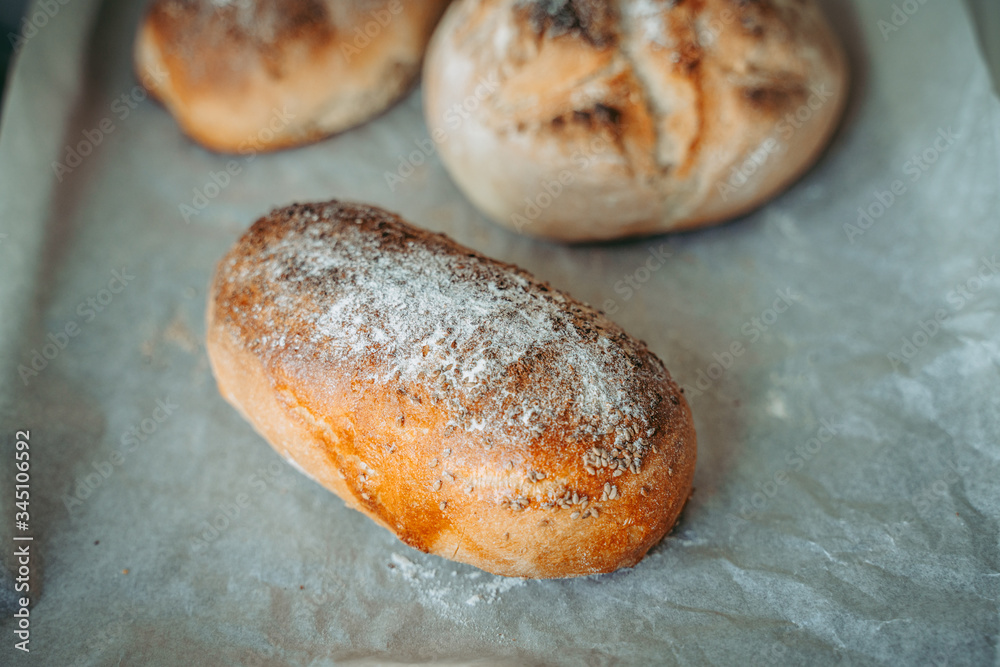 Freshly baked bread in the bakery