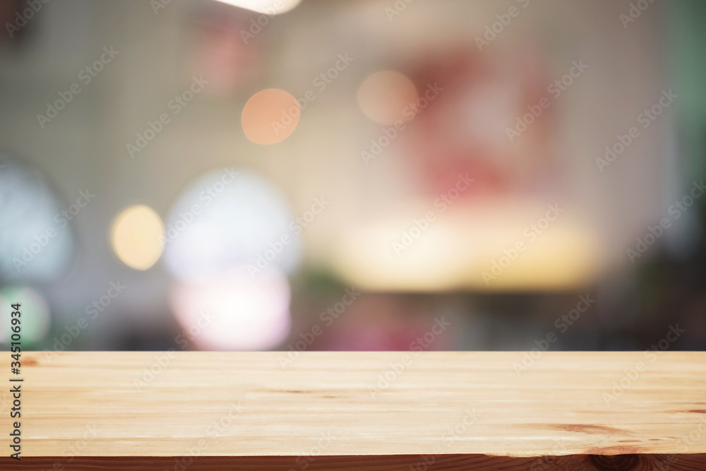 Desk space and blurry background of restaurant for product display montage. Desk space and blurry background of restaurant for product display montage.