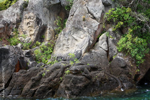 Mine Bay Maori rock carving of Ngatoroirangi photo