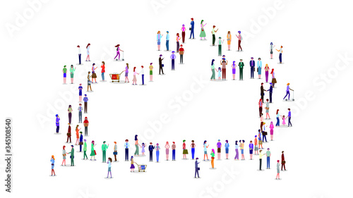 A large group of people in the shape of thumbs up. Like symbol. Vector illustration. Isolated, white background.