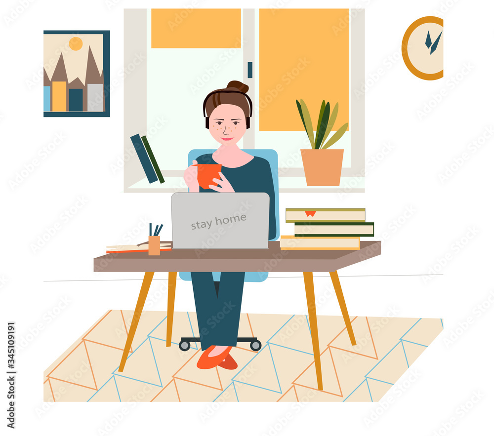 Stay Home Work Home. Protect Yourself. Stay Home on Quarantine During the Coronavirus Epidemic. Vector Illustration Stay Home Work Home. Protect Yourself. Stay Home on Quarantine During the Coronavirus Epidemic. Vector Illustration