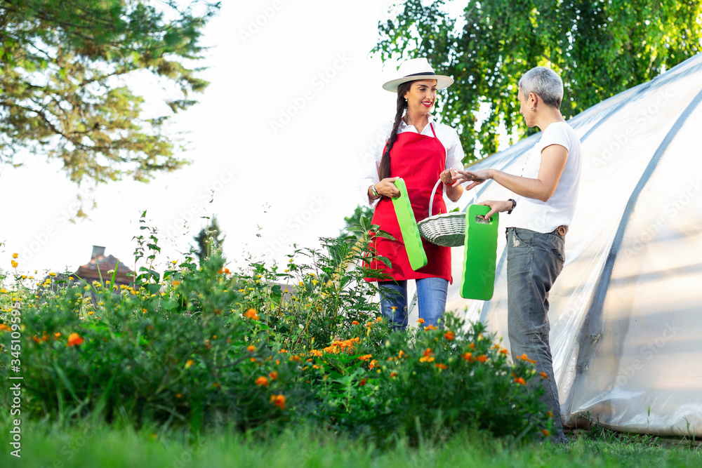 Senior woman and young woman working in the garden center. Senior woman and young woman working in the garden center.