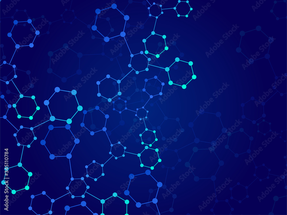 Abstract molecular structure, scientific geometric background. Technology hexagons structure. Vector illustration - obrazy, fototapety, plakaty 