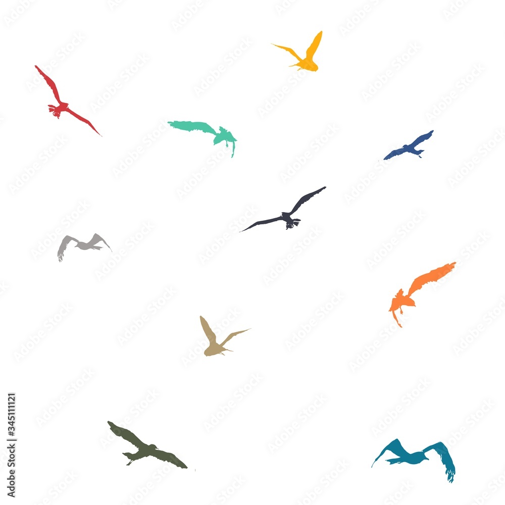 Fototapeta premium Set of blue, yellow, purple, cyan and red birds