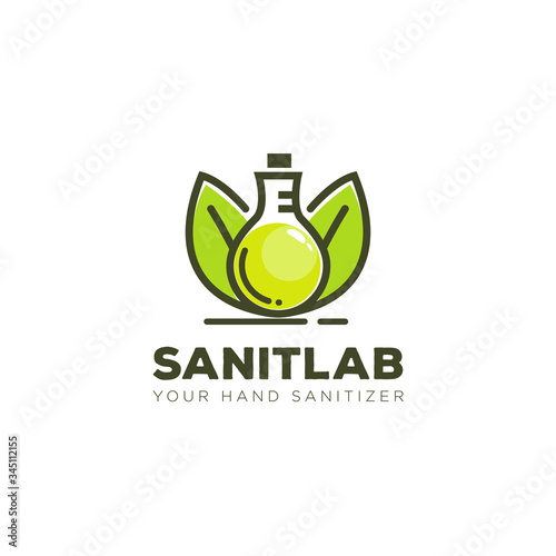 santilab logo, with glass tube and leaves vector
