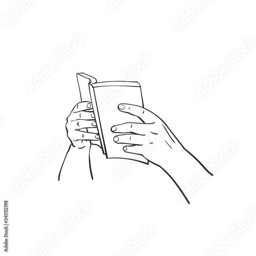 Sketch of hands holding book, Hand drawn vector illustration isolated