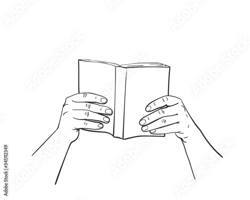 Sketch of hands holding book, Hand drawn vector illustration isolated