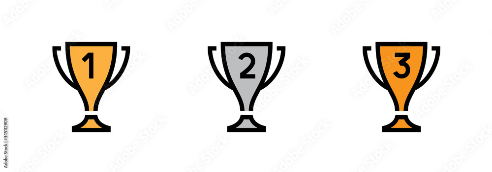 Fototapeta premium Set Trophy Cup icons. Editable Vector Stroke.