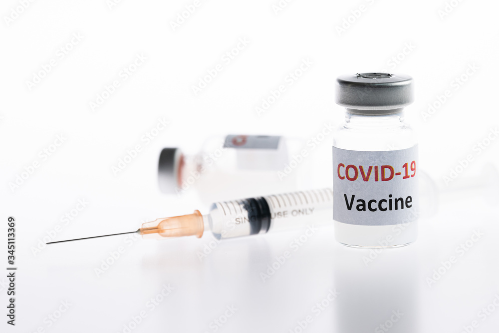 Coronavirus, covid-19 vaccine vial injection on white background Coronavirus, covid-19 vaccine vial injection on white background