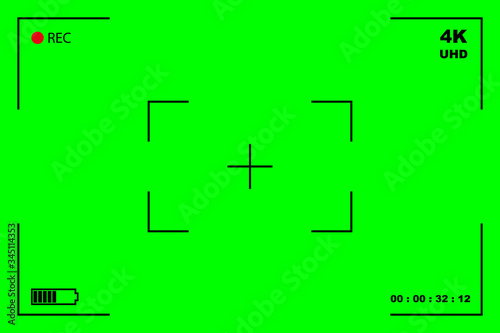 Green screen, chromakey background. Blank green background with VFX motion tracking markers. Screen of modern digital camcorders. Chroma Keyboard for keyboards, graphics and video effects