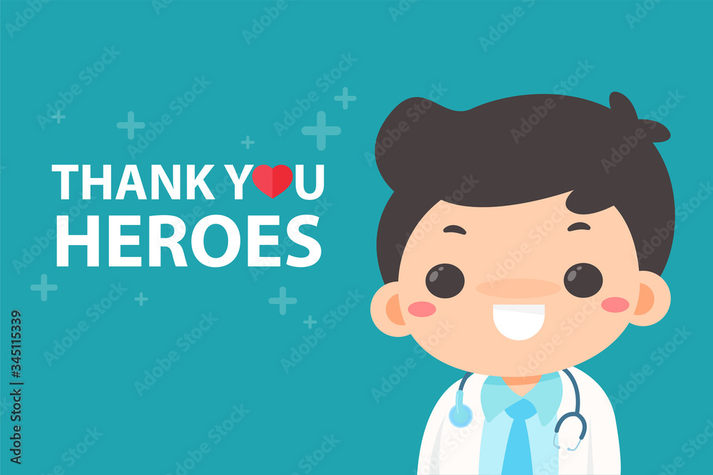 Cartoon doctor happy to see a message thanking the hero Tired of working during the corona virus pandemic. Cartoon doctor happy to see a message thanking the hero Tired of working during the corona virus pandemic.