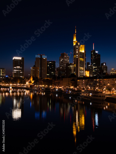 Frankfurt-am-Main  GERMANY- April 11  2020   Skyline of Frankfurt  Germany at night.