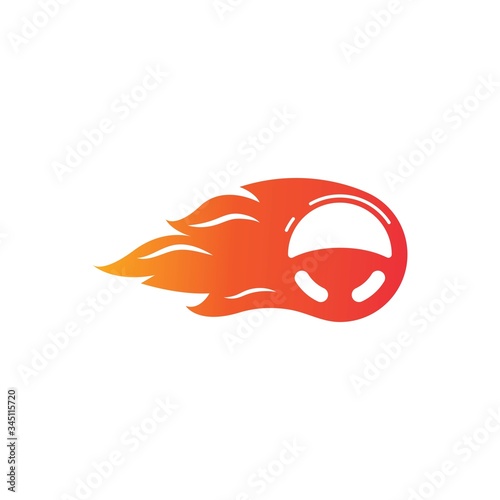 car steering wheel  burning fire  logo icon vector illustration