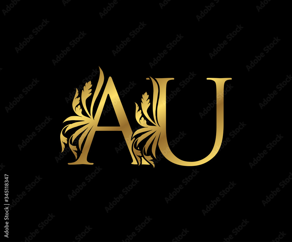 Classy Gold A, U, AU Letter Floral logo. Vintage drawn emblem for book ...