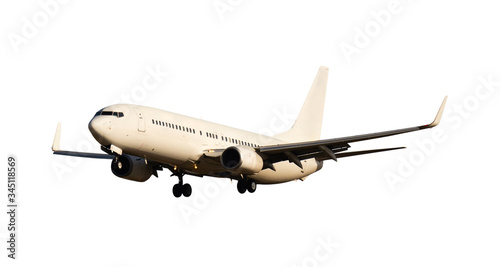 Commercial passenger airplane on white