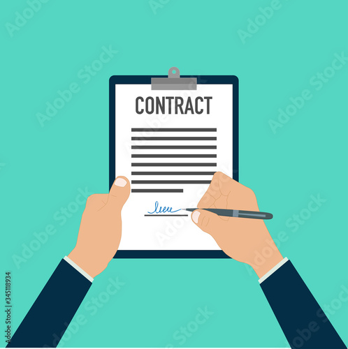 hand signing paper document pen contract paper vector