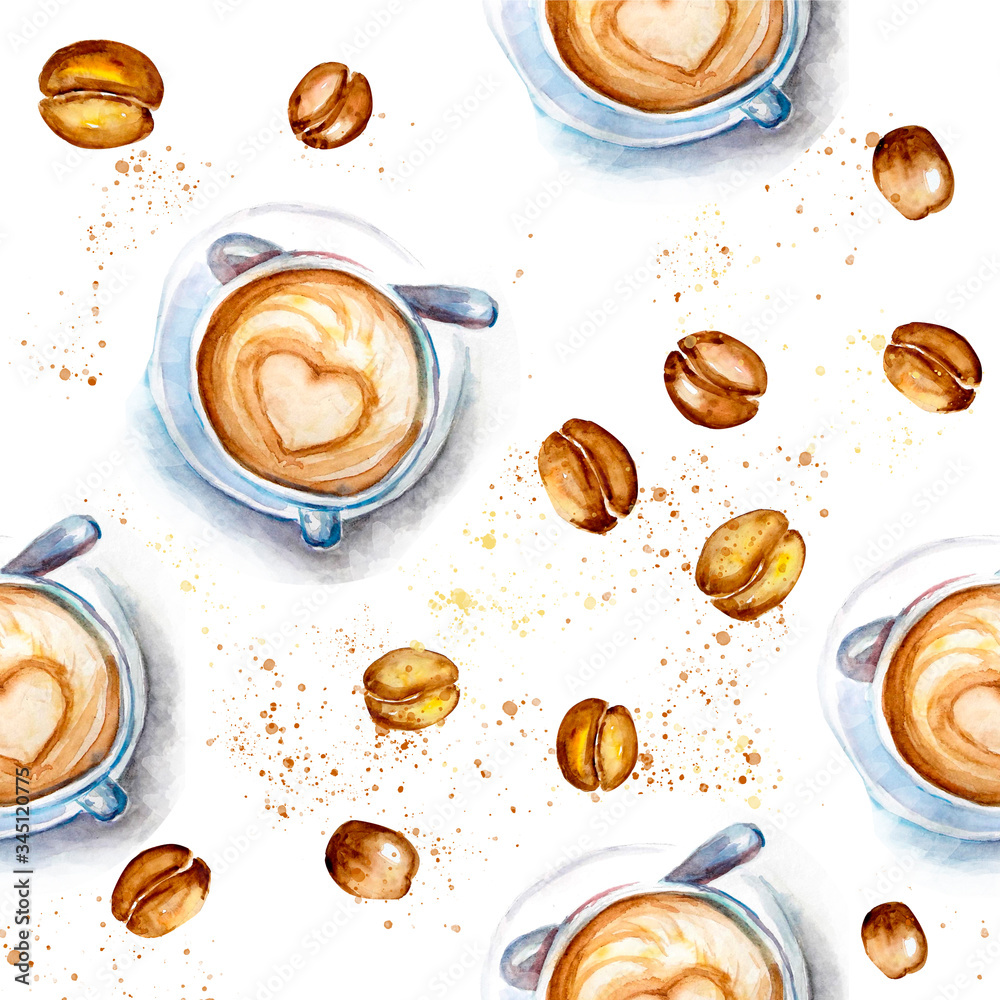  Aquarelle painting of coffee sketch art illustration