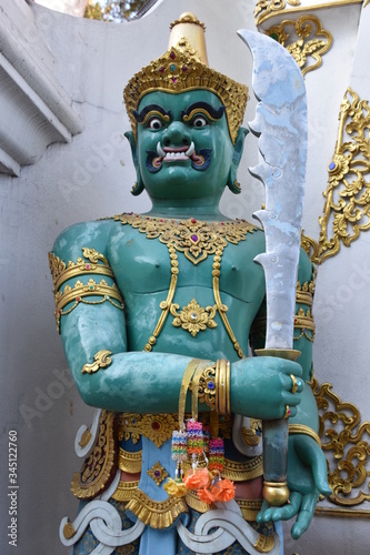 Green Dvarapala Guardian Statue, Chiang Mai, Thailand photo