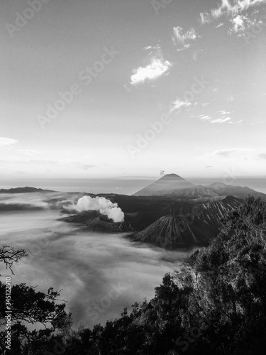 Bromo volcano Indonesia black and white