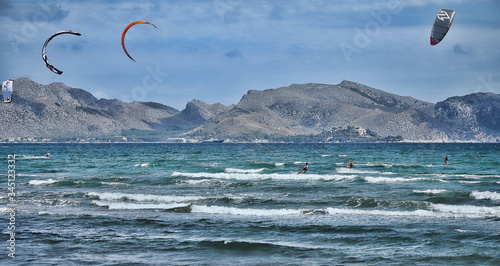 Kite surfing in the sea