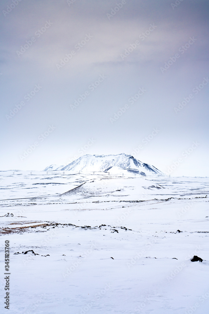 now covered mountain wilderness, north east Iceland in winter