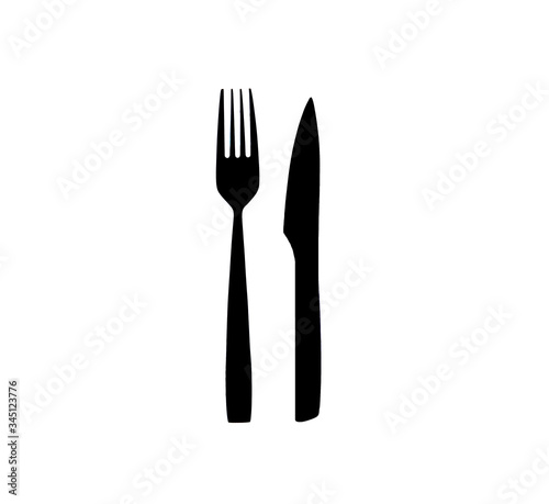 silhoeuttes of fork and knife on white background isolated