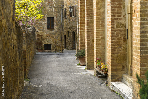 Spring streets and alleys in the Italian town of Monticchiello