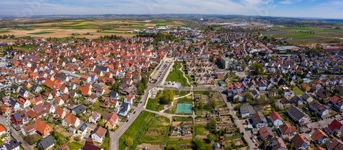 Aerial view of the city B  nnigheim in Germany on a sunny day in early spring 