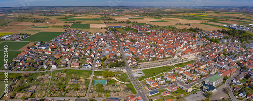 Aerial view of the city Bönnigheim in Germany on a sunny day in early spring 