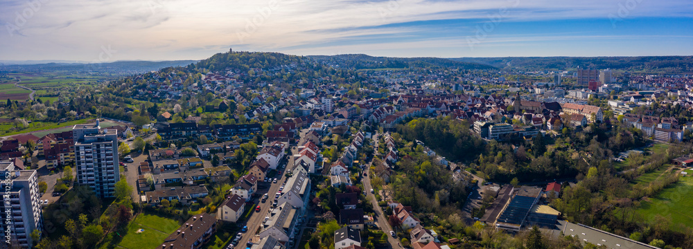Naklejka Aerial view of the city Leonberg in Germany on a sunny morning in early spring