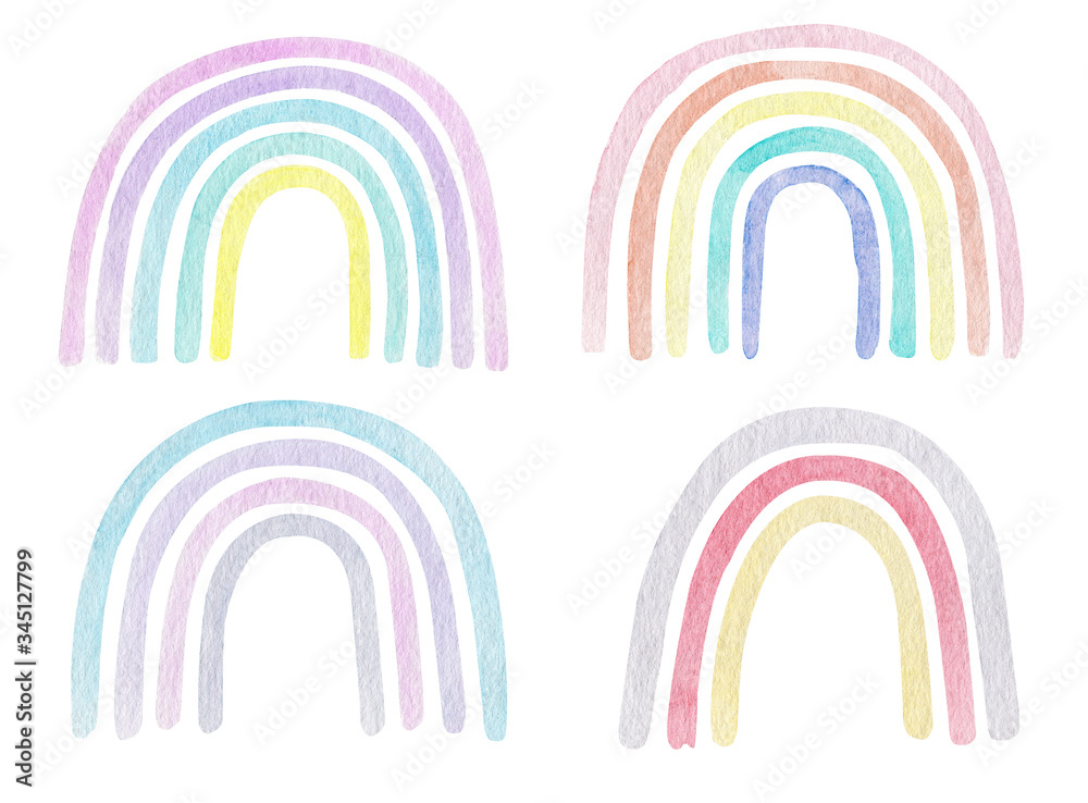 Watercolor set of rainbow in pastel color. Childish art illustration clipart in trendy scandinavian style.