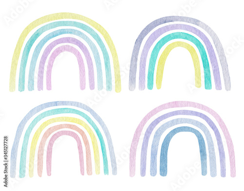 Watercolor hand painted pastel color rainbow clipart set. Kids illustration. Baby shower graphics.