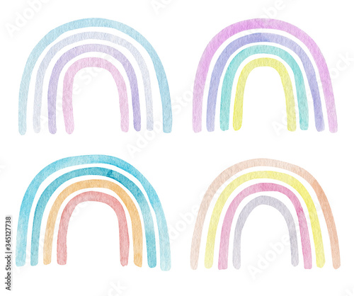 Watercolor hand painted rainbows set. Clipart illustration isolated on white background.