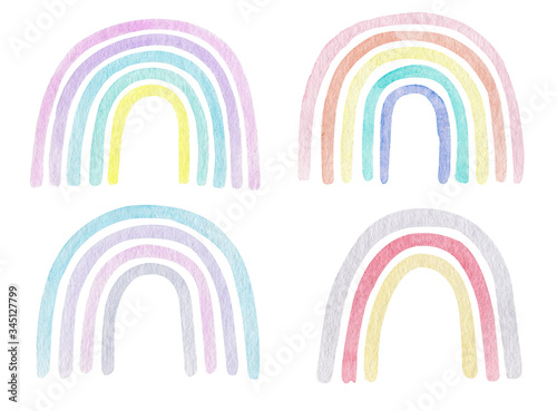 Obraz na płótnie Watercolor set of rainbow in pastel color. Childish art illustration clipart in trendy scandinavian style. w salonie