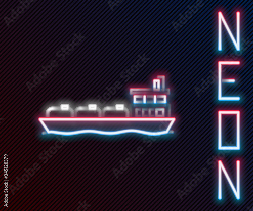 Glowing neon line Oil tanker ship icon isolated on black background. Colorful outline concept. Vector Illustration