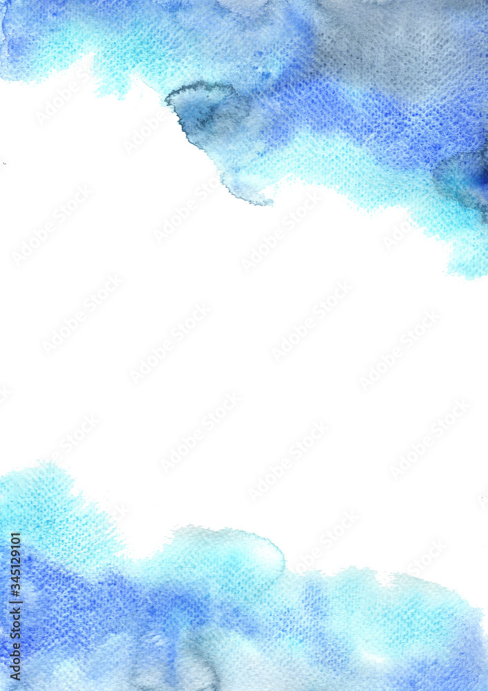 Abstract fresh blue and indigo watercolor hand painting background.