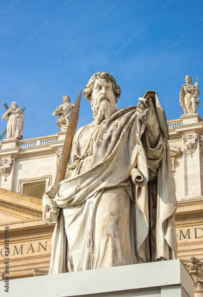 Statue in front of Saint Peter's Basilica (in italian Basilica di San Pietro a Roma) Rome Italy