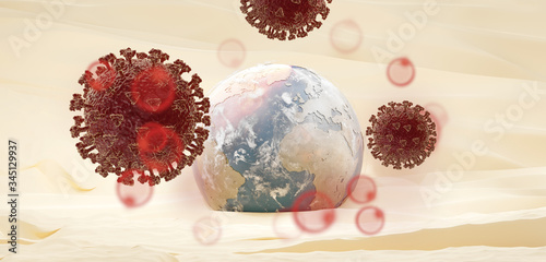 world sand dunes concept of Coronavirus 3d-illustration background
