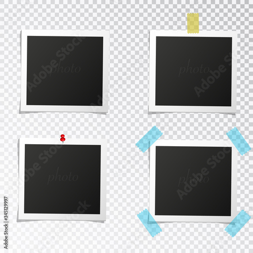 Set of template photo frames with shadow on transparent background. Vector illustration for your photos or memories. Scrapbook design.