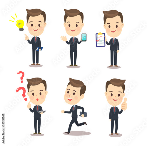 Set Business Man Cartoon Character Vector
