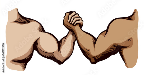 Hand wrestling contest. Vector drawing