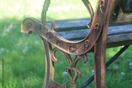 Rusting iron on wooden bench