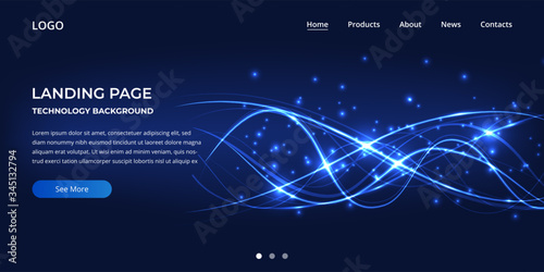Landing page technology website template design. Blue vector illustration concept of web page design for website. Modern technology Interface. Landing web page.