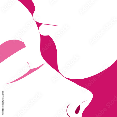 Two person of man and women kissing, minimalist design, line art design, outline, kissing on the forehead