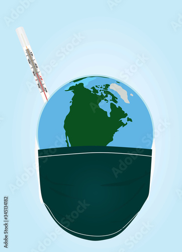 Epidemic mask on world globe. vector photo