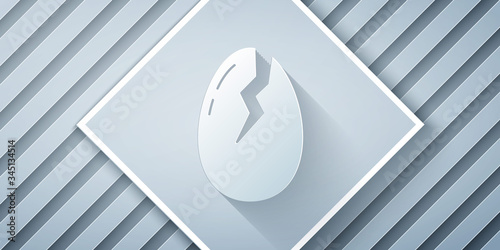 Paper cut Broken egg icon isolated on grey background. Happy Easter. Paper art style. Vector Illustration