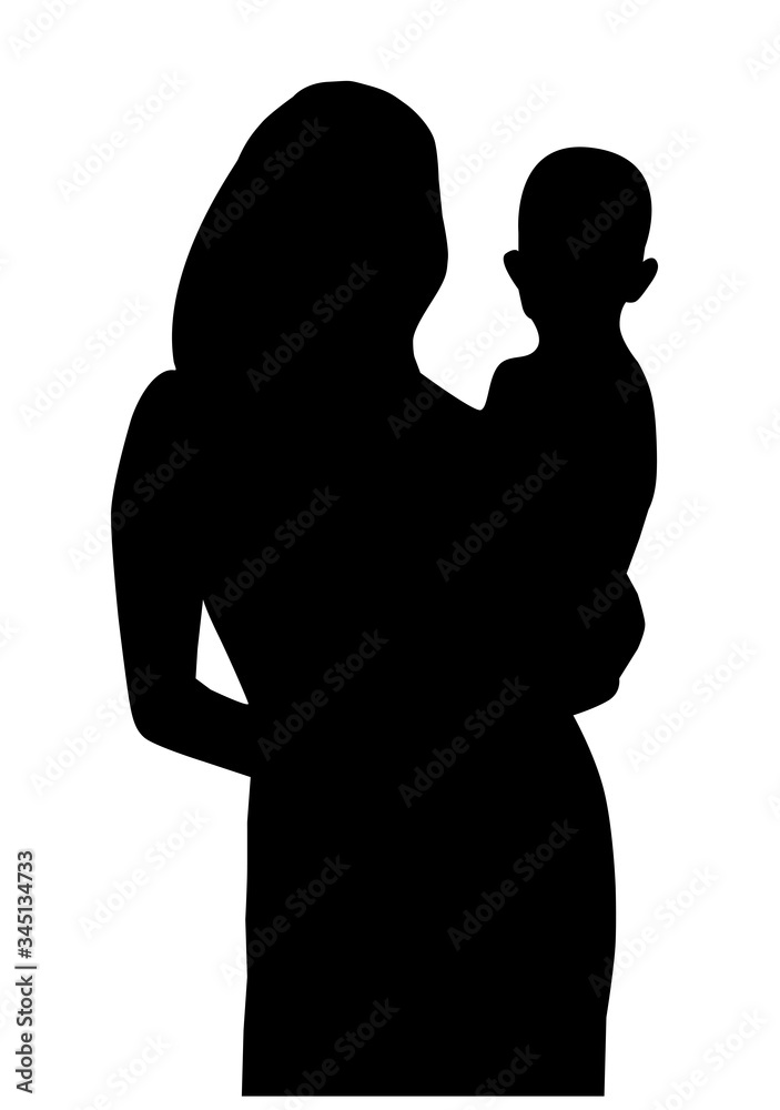 vector illustration of a mother and a child. Mother's day background. Mother and child silhouette.